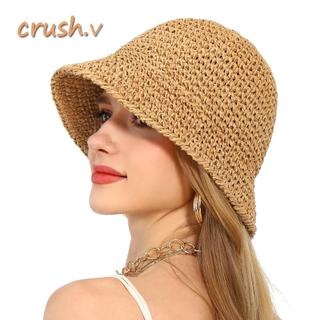 [CRUSH] Mũ xô rơm, Mũ che nắng ngoài trời dệt tay chống tia cực tím, Mũ ngư dân có thể gập lại thoáng khí mùa hè dành cho nữ đi biển