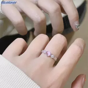 Bluelover Bạc Màu Nhẫn Trái Tim Màu Hồng Opal Sáng Tạo Nhẫn Vintage Thẩm Mỹ Dễ Thương Punk Nhẫn Dành Cho Nữ Quyến Rũ Trang Sức Phụ Kiện Mới