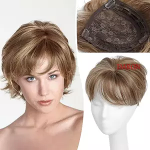 DARON Nữ Tóc Ngắn Topper, Tóc Giả Thay Thế Với Toupee Top Tóc Nổ, Liền Mạch Nổ Giả Tổng Hợp Tự Nhiên Sóng Tóc Bìa Tóc Trắng