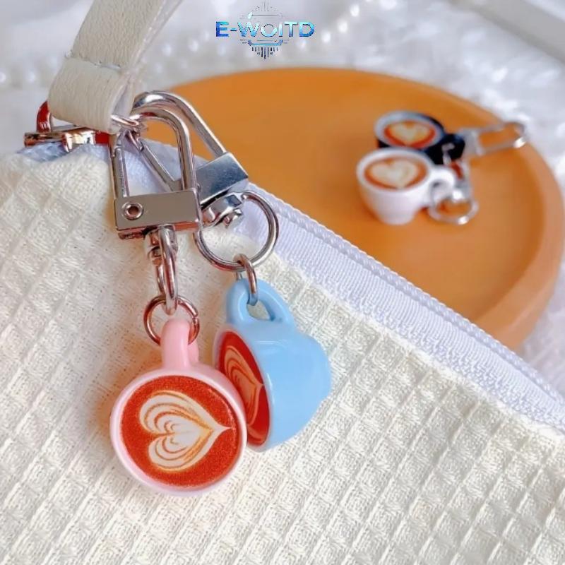 E-WOITD Cà Phê Móc Khóa Bộ 4 Trái Tim Dễ Thương Latte Cup Túi Charm Thời Trang Mặt Dây Chuyền Quà Tặng Cho Nữ Bạn Bè E-WOITD