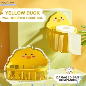 Hộp đựng khăn giấy DAYBREAK, Giá đựng đồ vịt nhỏ màu vàng treo tường, Họa tiết hoạt hình dễ thương Không cần đục lỗ Giá đỡ khăn giấy vệ sinh liền mạch