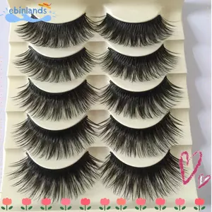 EBINLANDS 5 Đôi Lông Mi Giả Màu Đen Làm Đẹp Dày Hơn Chữ Thập Dài Hơn