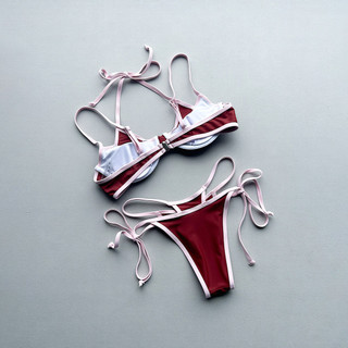 Đồ bơi nữ Layered Look Splice Color Halter Two Piece Bikini Đồ bơi
