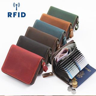 Chống Từ RFID Da Thật Chính Hãng Đựng Thẻ Retro Ngựa Da Organ Phong Cách 24 Khe Cắm Thẻ Dung Tích Lớn Nhiều Khe Cắm Thẻ Ví Đựng Tiền Xu