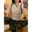 Áo thun ngắn tay ren vai chính hãng mùa hè ngắn Slim-Fit Sweet Hot Girl Top