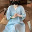 Vải Lanh Cotton Văn Học Phong Cách Trung Hoa Phong Cách Trung Hoa Công Nghiệp Nặng Thêu Cổ Chữ V Giữa Tay Đầm Tính Khí Retro Váy Nữ 5.26