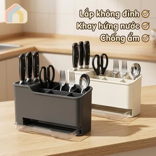 Treo Tường Khối Dao Đũa Giá Đỡ Thép Carbon Có Thể Tháo Rời Khay Chống Rỉ Giá Bếp