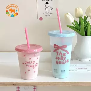 CANAMEK 1 Ins Di Động Có Thể Tái Sử Dụng Chai Nước Kawaii Cho Cà Phê Nước Trà Sữa Nhựa Dễ Thương Cốc Lạnh Có Nắp Ống Hút CSF