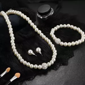 LUImo 3in1 Bộ Nữ Cô Dâu Cưới Bộ Kim Cương Giả Ngọc Trai Giả Nelace Vòng Tay Bông Tai Dự Tiệc Trang Sức Quà Tặng SBS
