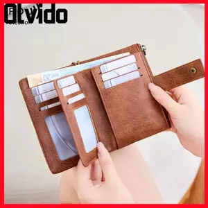 Ví đựng tiền xu OLVIDO, Nhiều khe cắm thẻ Ví ngắn chặn RFID, có dây kéo đôi Hộp đựng thẻ nhỏ