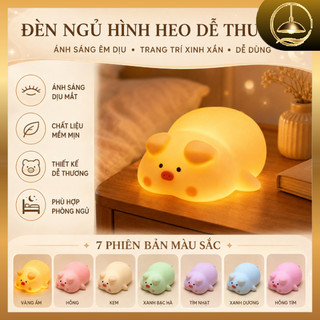 Đèn Ngủ Hình Heo Con, Đèn LED 7 Màu Đổi Màu, Mềm Mại, Không Lo Vỡ, Quà Sinh Nhật Cho Trẻ Em