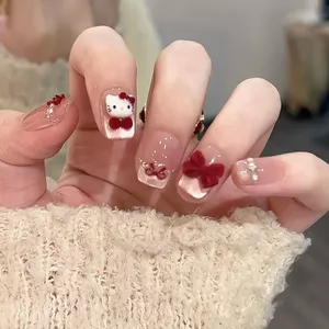 Kitty Kitty Nơ Nhung Năm Mới Ngọt Ngào Mặc Handmade Trắng Móng Tay Dễ Thương