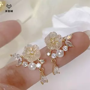 Bông tai đính hoa pha lê tinh tế thanh lịch dành cho nữ Bông tai Zircon sel Cô dâu Quà tặng trang sức tiệc cưới [Mina]