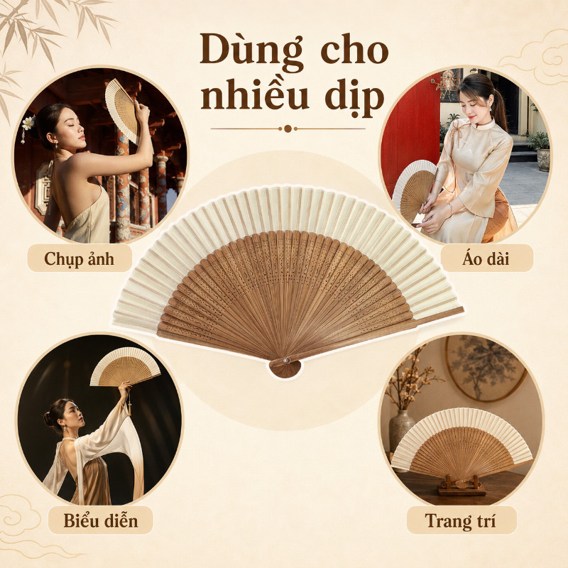 Quạt Xoè Cổ Điển Cầm Tay - Phụ Kiện Thời Thượng, Hoàn Hảo Cho Tiệc, Sự Kiện & Ảnh Nghệ Thuật
