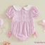 Bộ áo liền quần ngắn tay cổ búp bê sọc thêu ngỗng Bộ đồ liền thân trẻ sơ sinh
