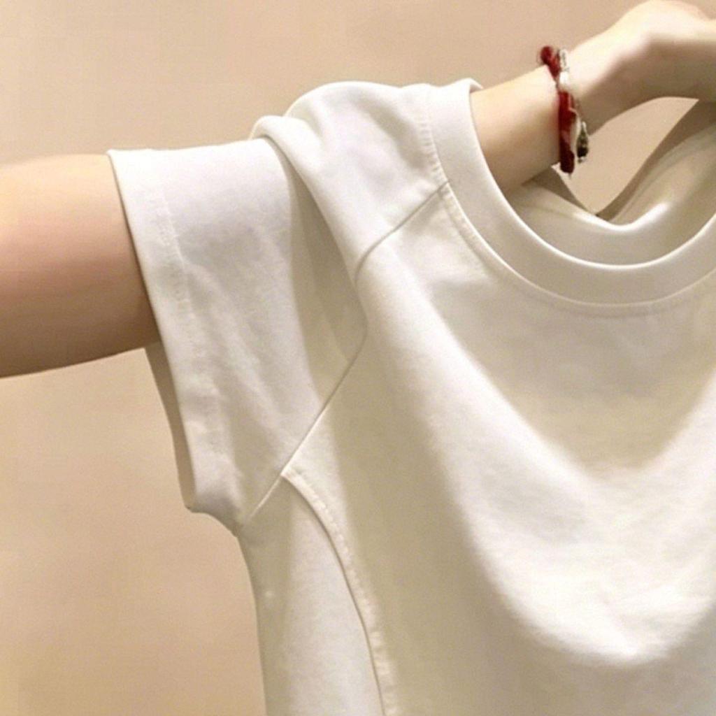 [Giảm giá trong thời gian có hạn] Áo thun Cotton trắng mỏng hơn cổ tròn tay ngắn phong cách mới mùa hè xương cá mỏng hơn Thiết kế hàng đầu