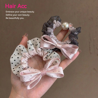 Phong Cách Hàn Quốc Chấm Bi Satin Nơ Scrunchy Dây Buộc Tóc Cao Cấp Nhẹ Nhàng Cô Gái Trái Tim Đi Lại Tất Cả Trận Đấu Đầu Dây Cao Su