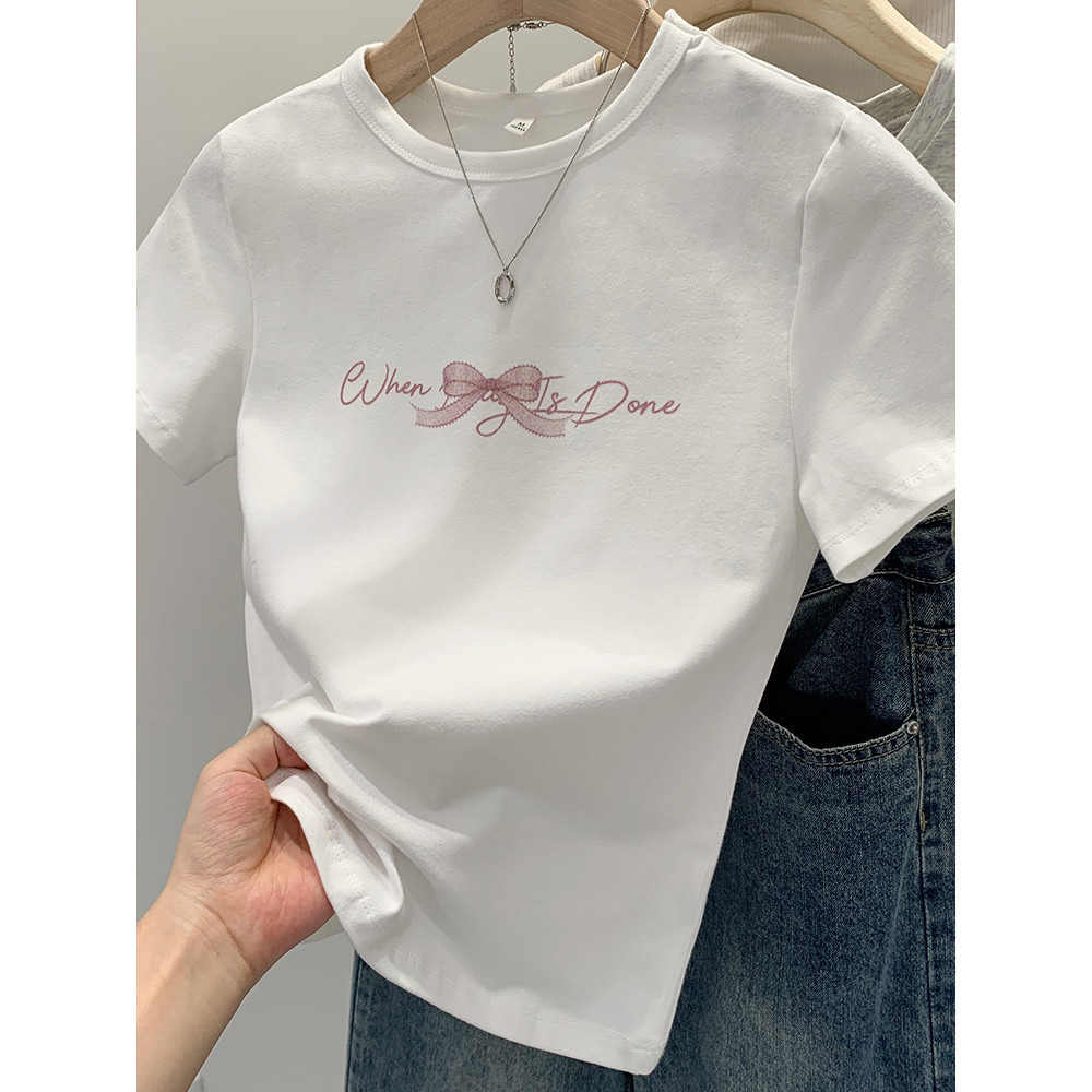 BOOM Áo Baby Tee Nữ Cotton Ôm Body-Áo Thun Ngắn Tay Y2K In Hình PhongCách Mùa Hè, Cổ Tròn Hàng Đầucách hàn quốc phong&22