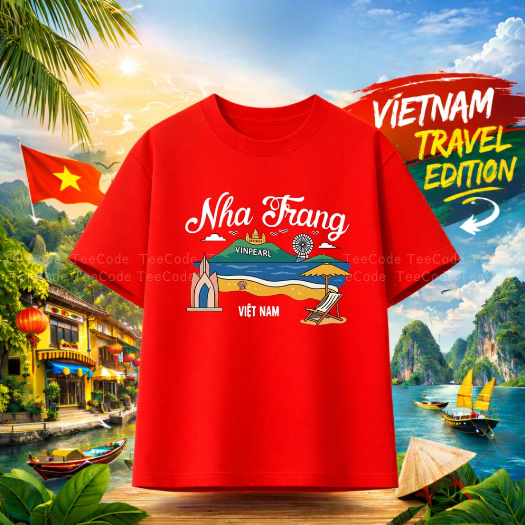 （Giao hàng 24h）Angela Áo Thun Việt Nam Nha Trang Du Lịch Vietnam In Hình Biển Tháp Hòn Nam Nữ Unisex Cổ Tròn#123