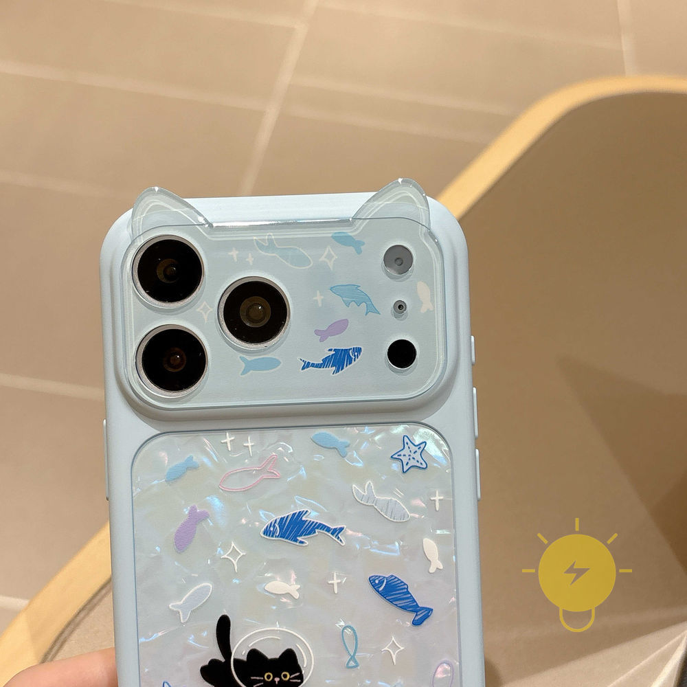 Phone Case For iPhone 17 Pro Max 16 15 TPU Cat Fish Ear Aesthetic Korean Cute