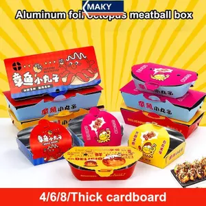 MAKY 100 Chiếc Phim Nhôm Dùng Một Lần Bạch Tuộc Bóng Paaging Hộp Bảo Quản Nhiệt Thực Phẩm Đường Phố Nhật Bản Takoyaki Takeaway Sna Paing Hộp Đựng Đồ Dùng Dự Tiệc VN