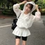 Áo khoác chống nắng PYCOU, Áo khoác có mũ trùm đầu mỏng chấm bi, tay bong bóng dài thoáng khí dáng rộng vừa vặn Áo khoác khô nhanh