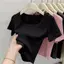 Phiên bản Hàn Quốc Áo thun Cotton cổ vuông ngắn phù hợp cho nữ tay ngắn mùa xuân mùa hè Phong cách mới Slimmer Look Tight Top