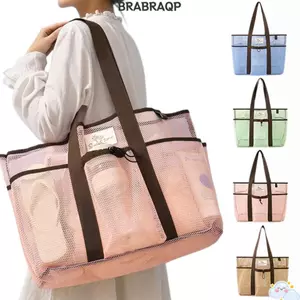 Túi đi biển BRBRAA, Túi Tote lưới thoáng khí dung tích lớn, Hộp đựng đồ bơi đa chức năng trong suốt di động Bơi lội đi biển