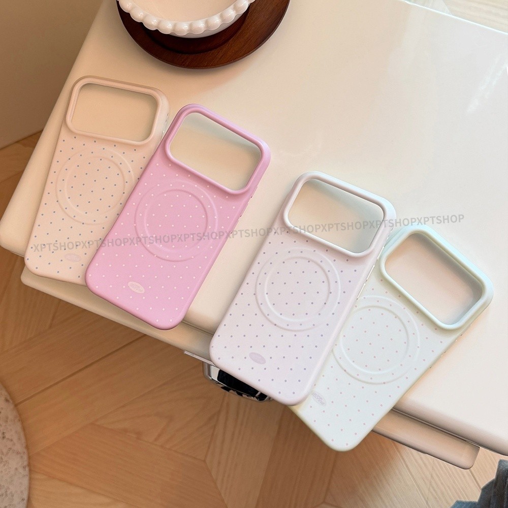 Ốp điện thoại mềm mờ chấm bi nhỏ từ tính cho iPhone 17 Pro Max 16 15 14 Vỏ bảo vệ chống sốc