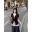 Áo thun ngắn tay cổ chữ V có nút cao cấp cỡ lớn dành cho nữ mùa hè béo mm Dây buộc ren xếp lớp hai @