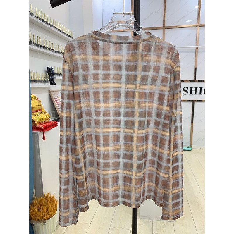 Kem chống nắng Gạc xuyên thấu in kẻ sọc Milyfashion All-Match Slimer Look Long-Sleeved T @ -