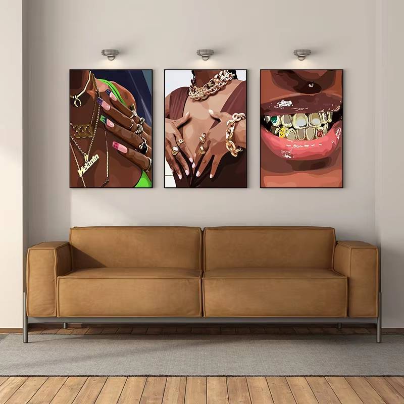 Hip-hop Đen Phong Cách Châu Phi Cô Gái Vàng Trang Sức Poster Không Khung Tranh Canvas Trang Trí Tường