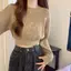 ECK Mùa Thu Nữ Thêu Chữ Tròn Ne Dài Tay Rời Gợi Cảm Áo Len Dệt Kim Ngắn HOT