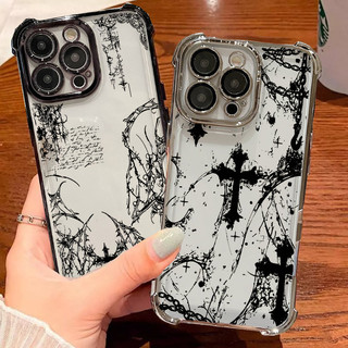 Ốp Điện Thoại Di Động Cho Xiaomi Redmi Note 15 14 13 12 Pro Plus 5G 12 4G Redmi 15 15A 15C 14C 12C 13 12 A7 Pro Vỏ Dark Gothic Cross Mark Mạ Silicon Trong Suốt Mềm Mại