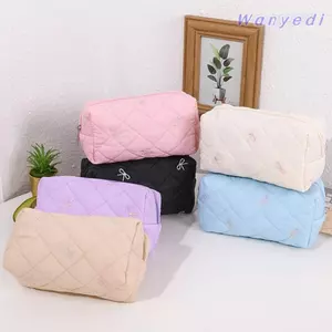 Túi trang điểm WANYEDI, Túi đựng mỹ phẩm thêu nơ dung tích lớn, Túi đựng đồ chăn bông đa chức năng dành cho nữ Gilrs