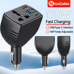 Biến tần thông minh ô tô đa chức năng 150W QC3.0 Giao diện USB / Type C sạc nhanh với màn hình kỹ thuật số thông minh 180° Sạc xe hơi xoay miễn phí