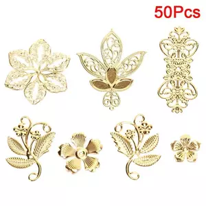 ECK 50 Chiếc Vintage Kim Loại Lá Filigree Hoa Lát Quyến Rũ DIY Thủ Công Trang Sức Làm HOT