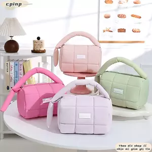 Túi trang điểm phồng CPINCP, Túi đựng đồ vệ sinh chăn bông du lịch bằng Nylon có dây kéo, Túi xách màu trơn thời trang Túi đựng mỹ phẩm dung tích lớn