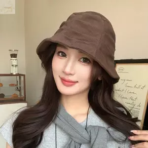 Mũ chống nắng AWNGD, Mũ xô vải nhung phong cách Hàn Quốc đa năng, Mũ ngư dân có thể điều chỉnh xếp ly dành cho nữ