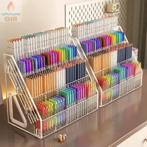 Giá đỡ bút GILL, Giá đựng bút Acrylic, Giá đựng văn phòng phẩm nhiều ngăn bền bỉ 3 / 4 / 5 lớp Đồ dùng lưu trữ văn phòng tại nhà