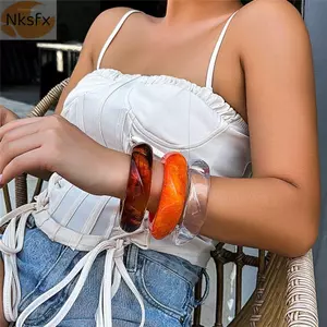 Vòng tay nhựa NKSFX, Vòng tay Boho màu nâu không đều, Quà tặng trang sức cặp đôi Acrylic thời trang dành cho nữ Cô gái