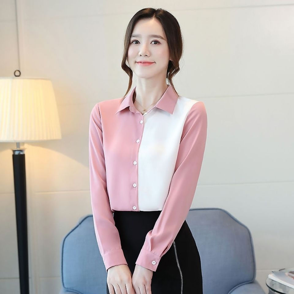 Áo sơ mi nữ cổ chắp vá màu áo sơ mi nữ OL mặc công sở Áo sơ mi công sở nữ
