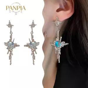 PNPIA- 1 Cặp Xu Hướng Thời Trang Chữ Thập Kim Cương Giả Tòn Ten Bông Tai Nữ Bé Gái Không Đều Chữ Thập Giọt Bông Tai Phụ Kiện Trang Sức Quà Tặng