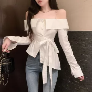 Thiết kế áo sơ mi đeo vai dây xích eo hẹp phong cách Hàn Quốc Feel Niche Laced-up Slim @