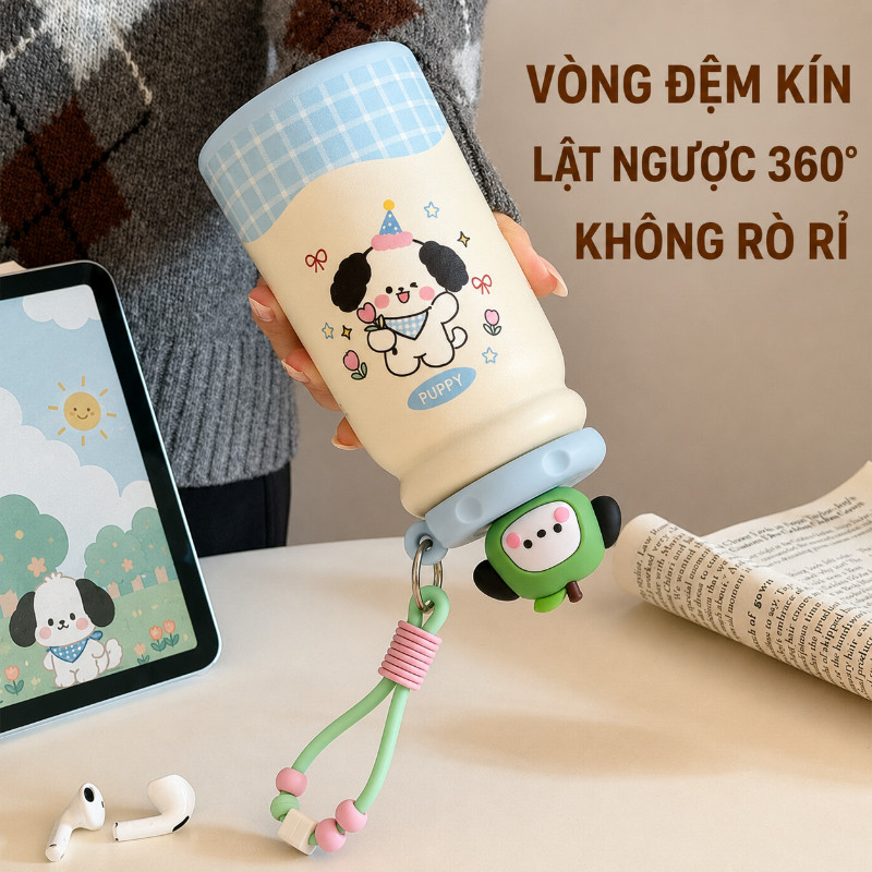 Bình Nước Giữ Nhiệt Táo 500ml Đáng Yêu,Có Ống Hút Và Lọc Dành Cho,Inox 316 An Toàn,Cho Bé đi Học