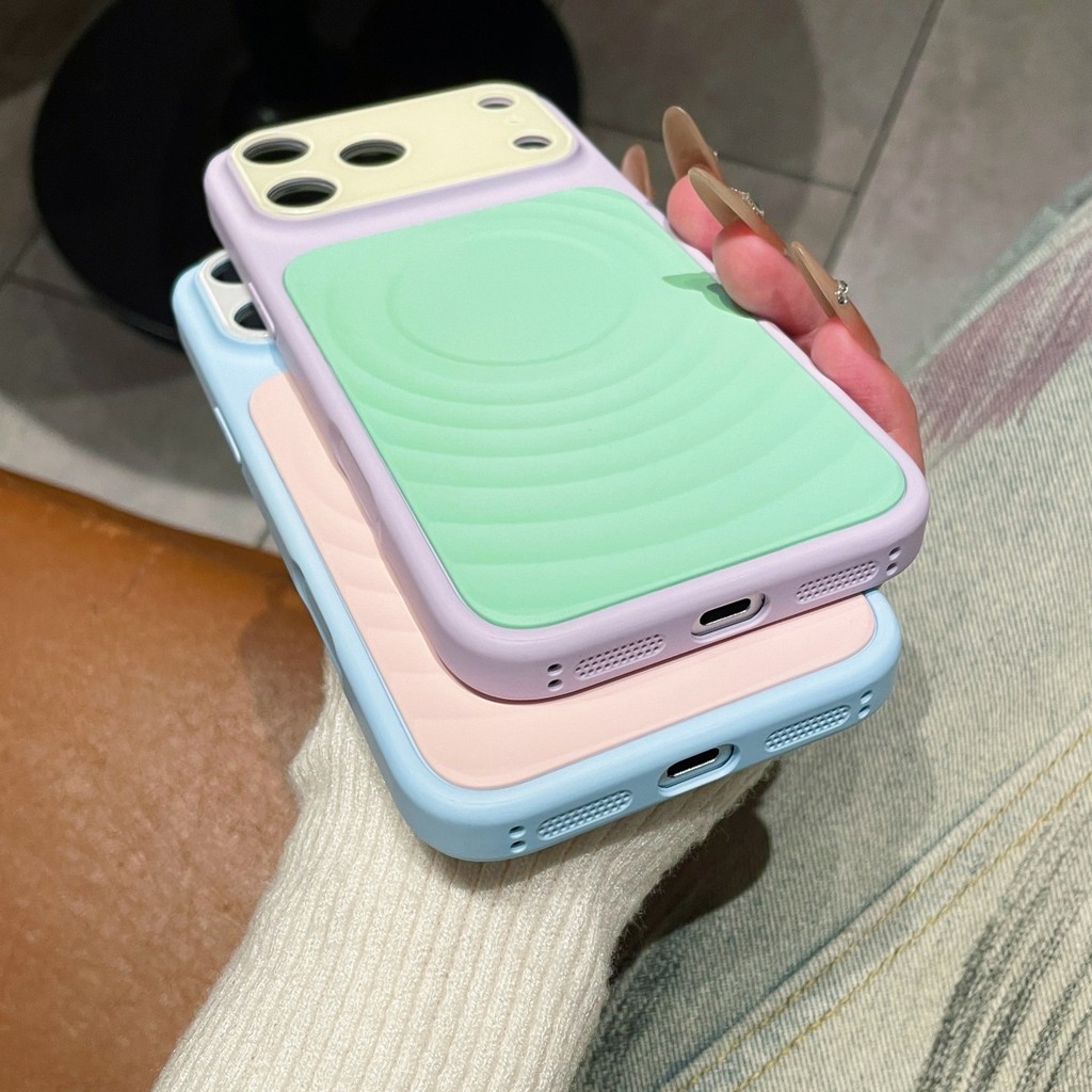 Ốp điện thoại từ tính màu Dopamin thời trang iPhone 14 15 16 17 Pro Max Wave Ripple Vỏ mềm Vỏ bảo vệ Camera chống sốc đầy màu sắc