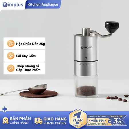 Simplus Máy xay hạt cà phê Simplus Cầm tay, Xay thủ công 20g Màu Inox MDJH002