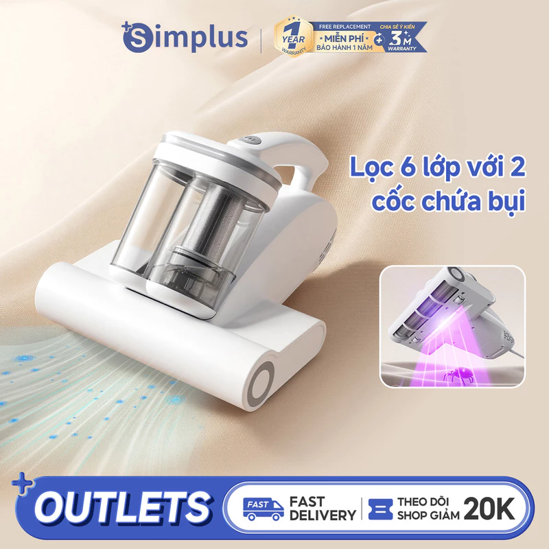 Simplus Máy hút bụi giường nệm Thiết kế 2 cốc chứa bụi Tia UV diệt khuẩn Tốc độ đập 96,000 vòng/phút Lực hút mạnh 18000pa Sấy khô bằng gió nóng Bộ lọc HEPA F9 cao cấp Tích hợp hương thơm CMYH007 — ảnh 1