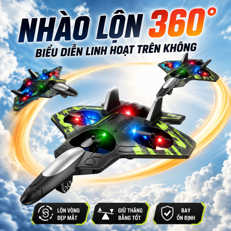 Máy Bay Điều Khiển Từ Xa Kiểu Dáng Chiến Đấu, 4 Cánh 4 Động Cơ, Dễ Sử Dụng, ,Kèm Pin