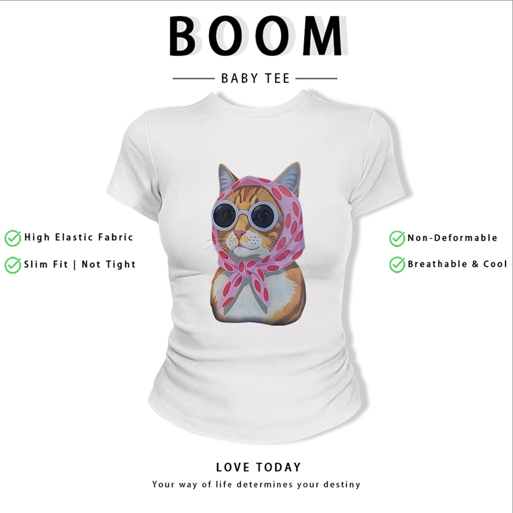 BOOM Áo Baby Tee Nữ Cotton Ôm Body-Áo Thun Ngắn Tay Y2K In Hình PhongCách Mùa Hè, Cổ Tròn Hàng Đầucách hàn quốc phong148
